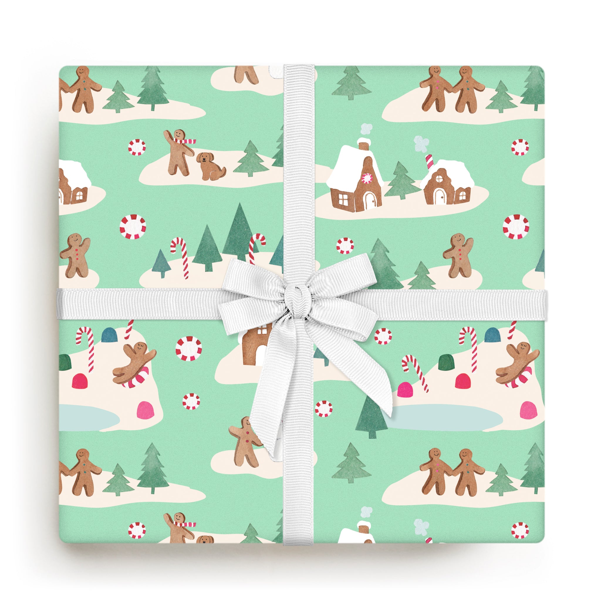 Mint Gingerbread Village Wrapping Paper Roll
