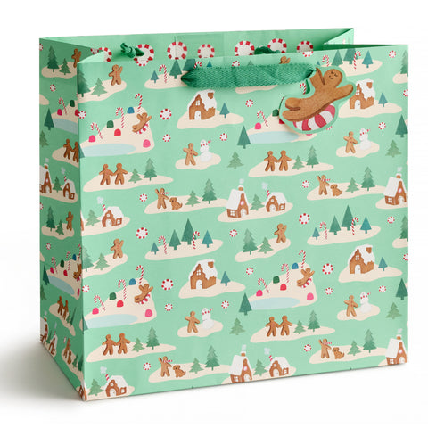 Mint Gingerbread Village Gift Bag - Large
