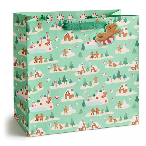 Mint Gingerbread Village Gift Bag - Large