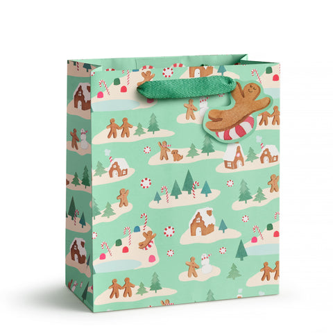 Mint Gingerbread Village Gift Bag - Medium
