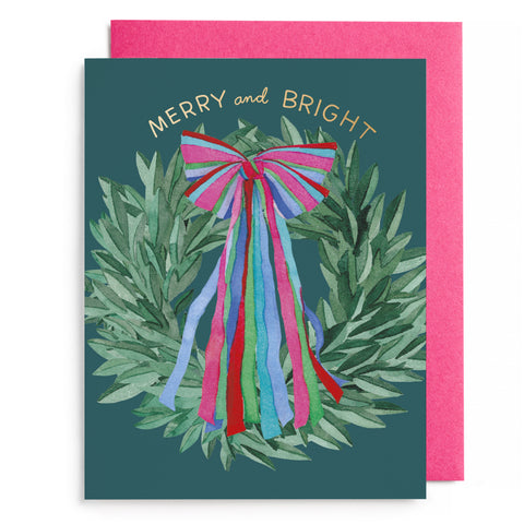 Colorful Bow Wreath Greeting Card