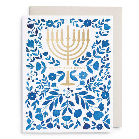 Floral Menorah Hanukkah Greeting Card