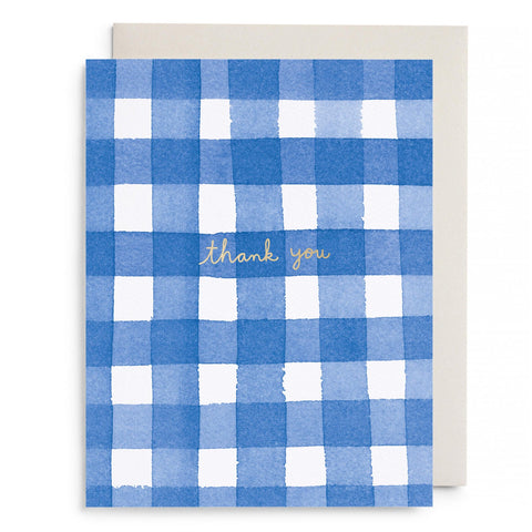 Blue Gingham Thank You Greeting Card